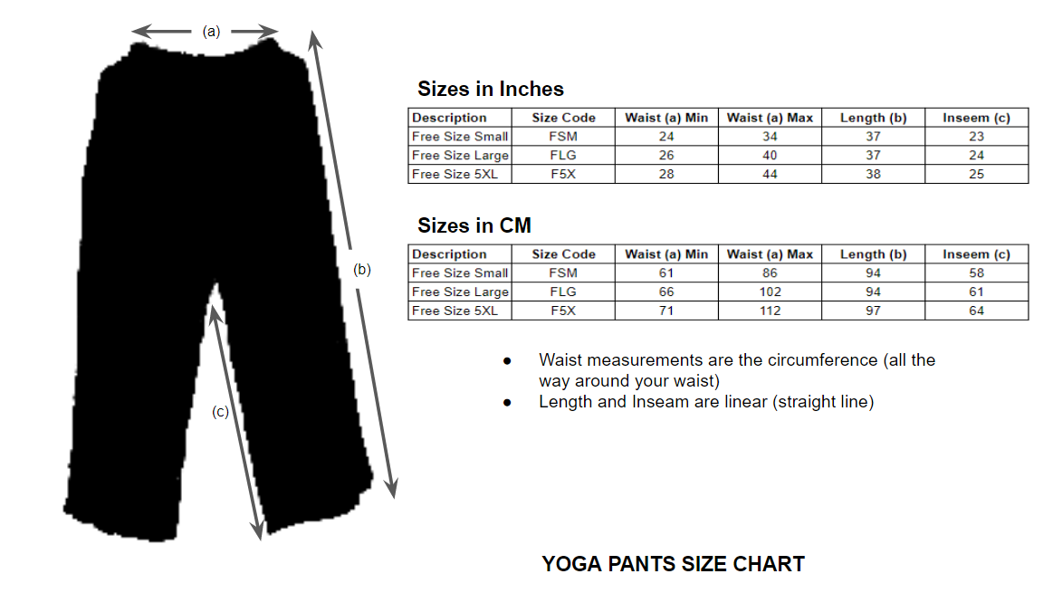 Yoga Pants Size Chart